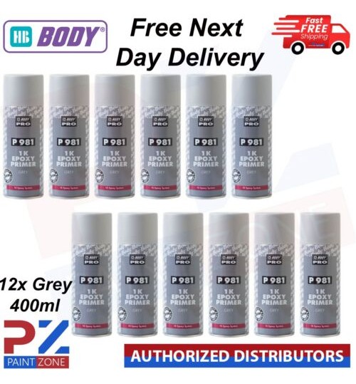 12X HB BODY PRO P981 1K EPOXY PRIMER AEROSOL GREY 400ML - FREE NEXT DAY DELIVERY